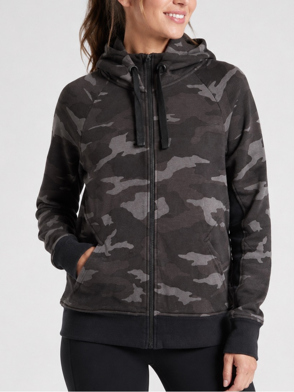 Athleta Women's Black & Gray Camo Zip Hoodie